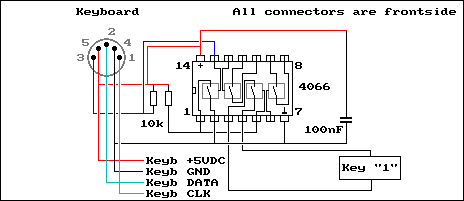 Schematic of the hacked keyboard for the C64 DTV-1 (NTSC).