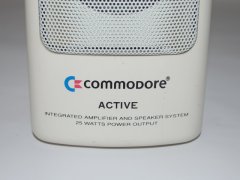 Close up of the Commodore active speaker system.