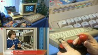 A Commodore C64g, C64 and a PET/CBM computer, a VIC-1541 disk drive, a 1084s monitor and a Competition Pro joystick in the TV program Nano.
