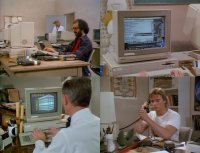 A Commodore Amiga 1000 and  a2000 computer with a 2002 and a 1084 monitor in the movie Shakma.